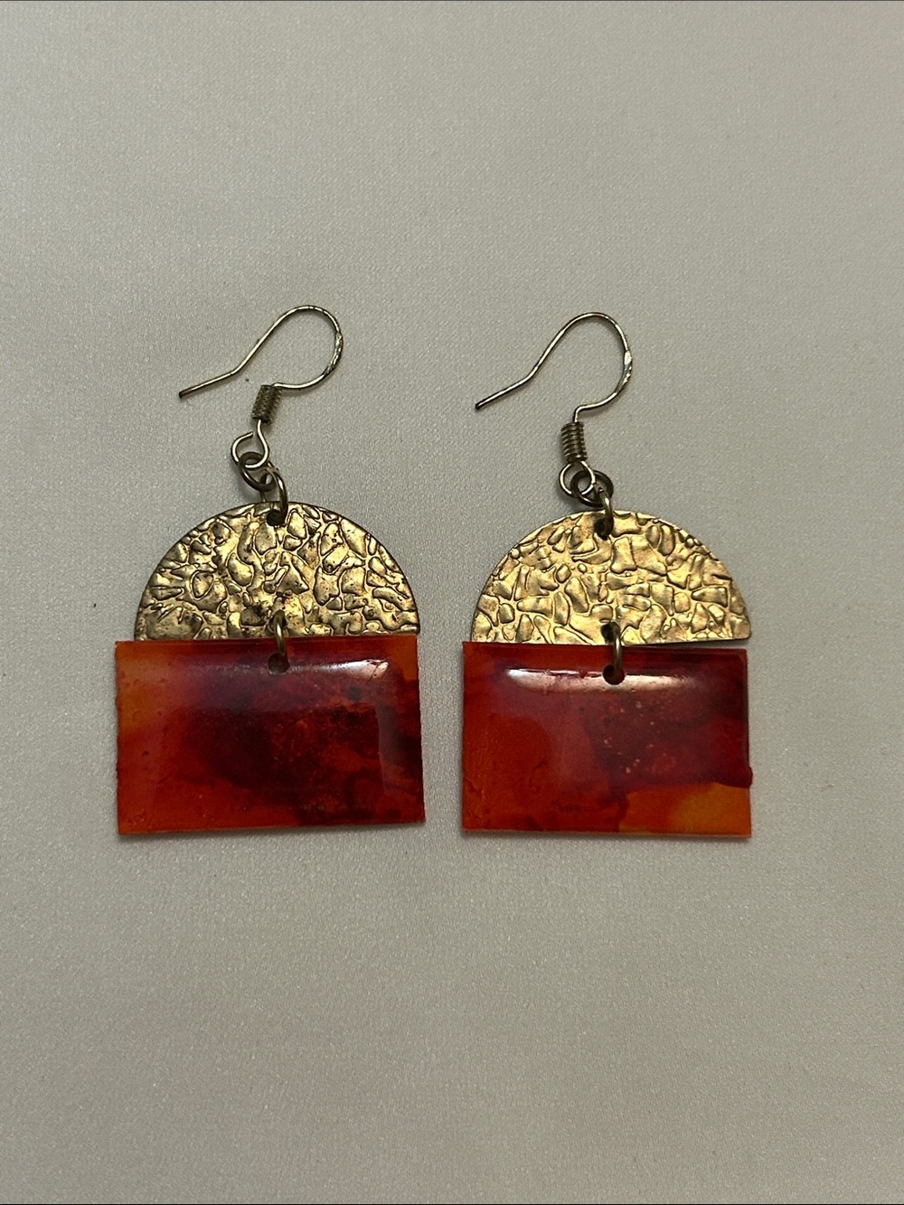 Gold and Red Mixed-Media Drop Earrings - Women Jewelry